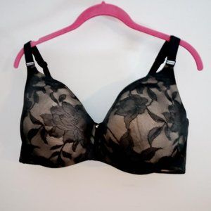 Cacique Lightly Lined Full Coverage Bra Black Nude Floral Lace Size 42DDD